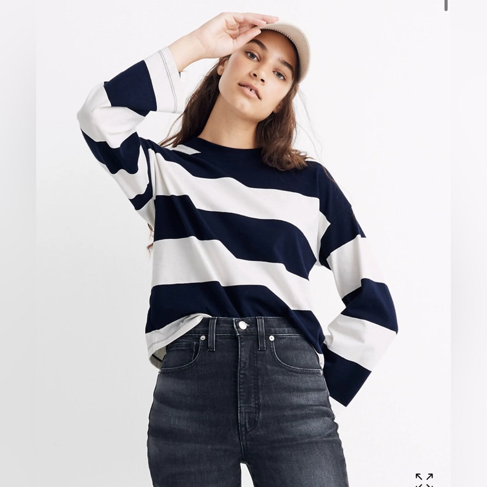 Madewell easy crop long sleeve tee rugby stripe navy
